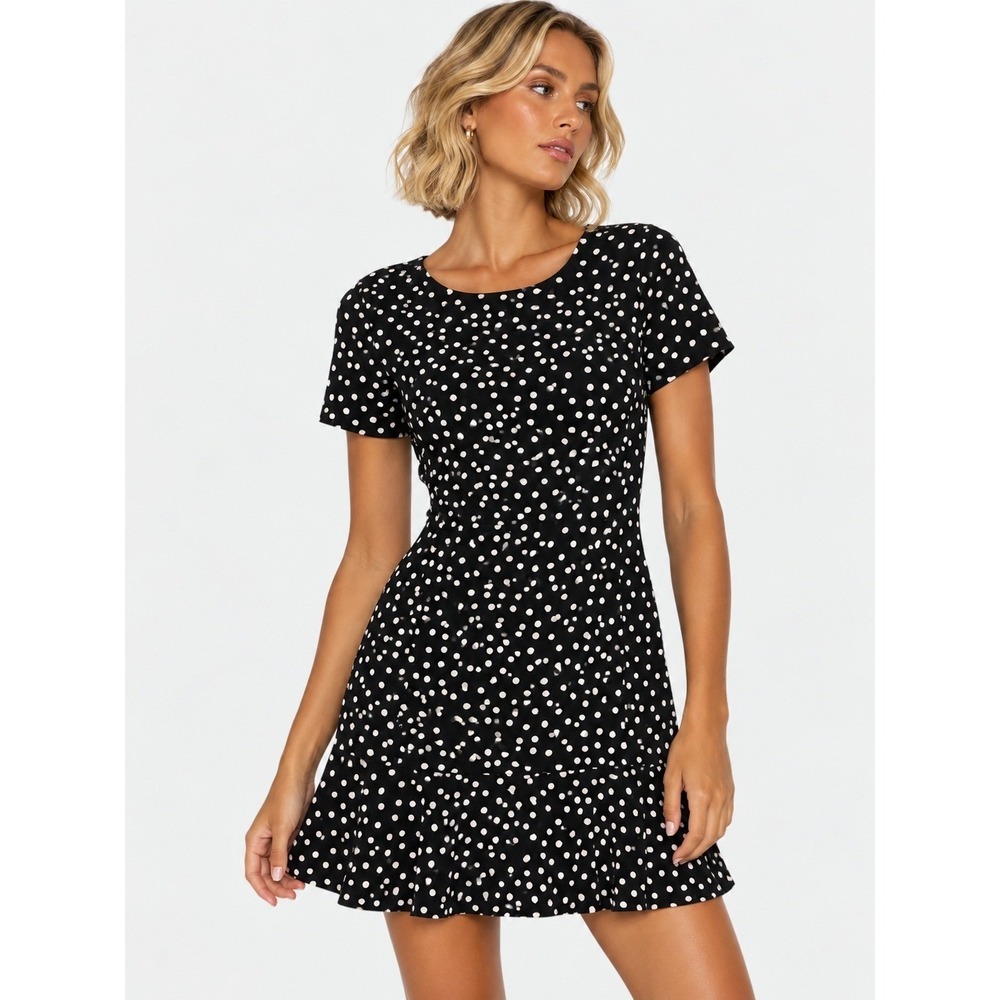 Slate & Willow Black White Polka Dot Fit & Flare Ruffle Hem Dress Size 6 S
